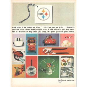 1961 United States Steel USS Vintage Print Ad BBQ Grill Radio Flyer Wagon 60s